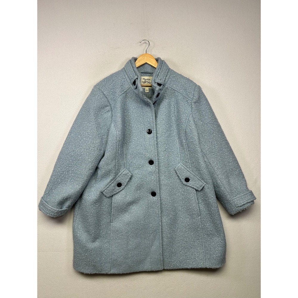 Pastel Boucle Maralyn & Me Women 2X Light Blue Funnel Neck Button Front Peacoat